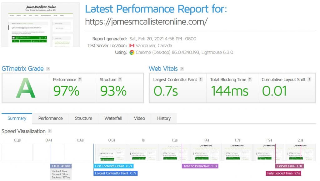 GTmetrix Page Speed Report