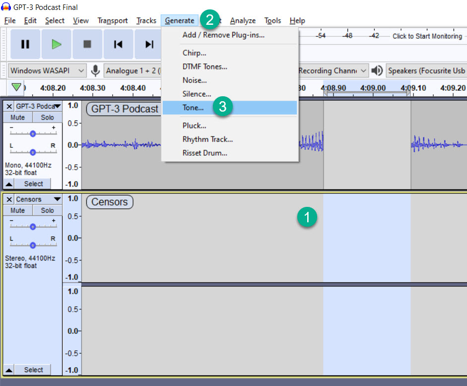 Generating Censor Tones In Audacity