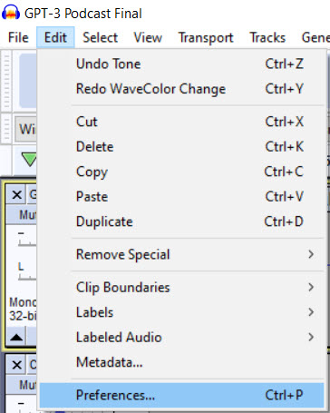 Open Audacity Preferences