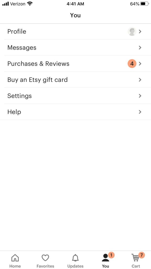 Etsy You Page On Mobile