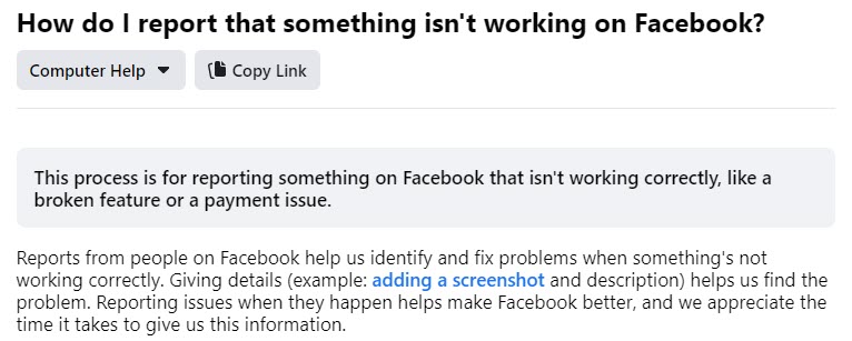 Facebook Reporting A Technical Problem