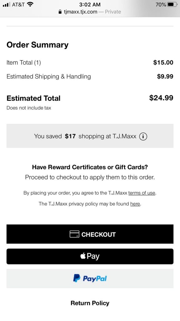 TJ Maxx Apple Pay Online