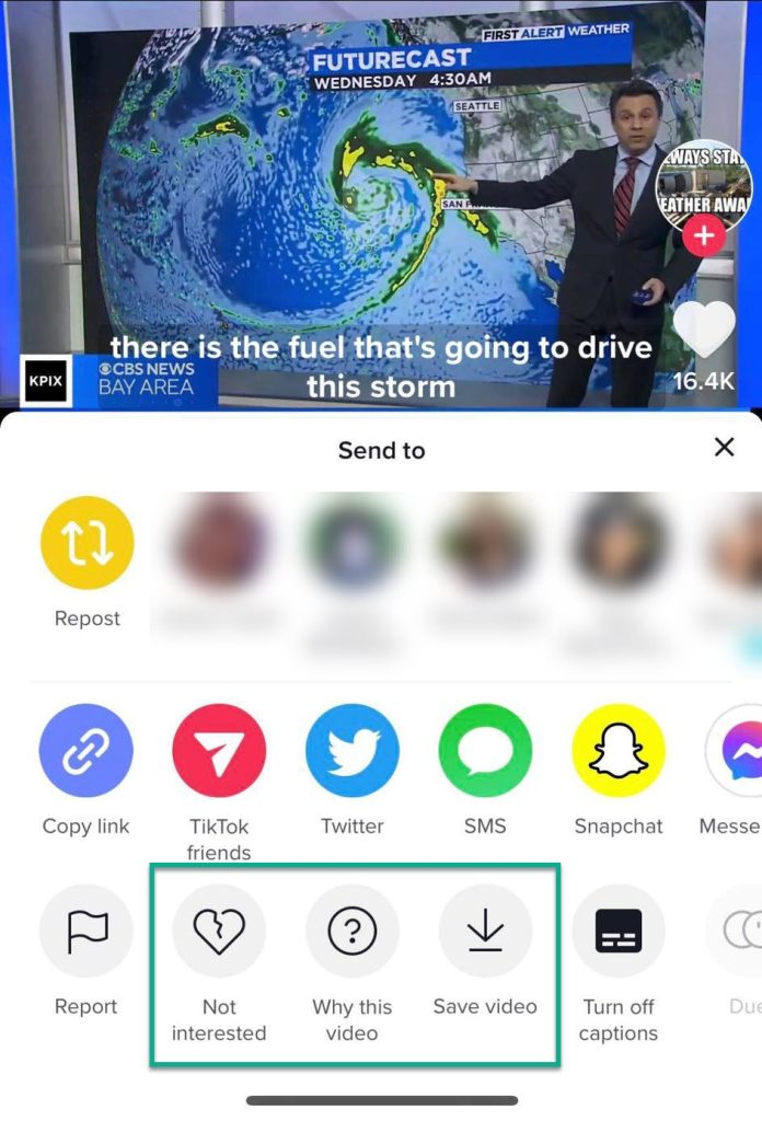 Not Interested Button Next To Save Video Button, TikTok