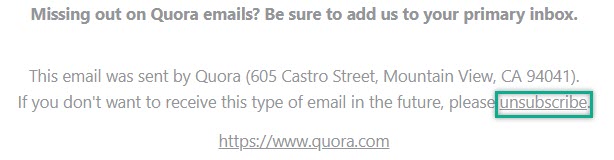 Quora Unsubscribe Link In Gmail