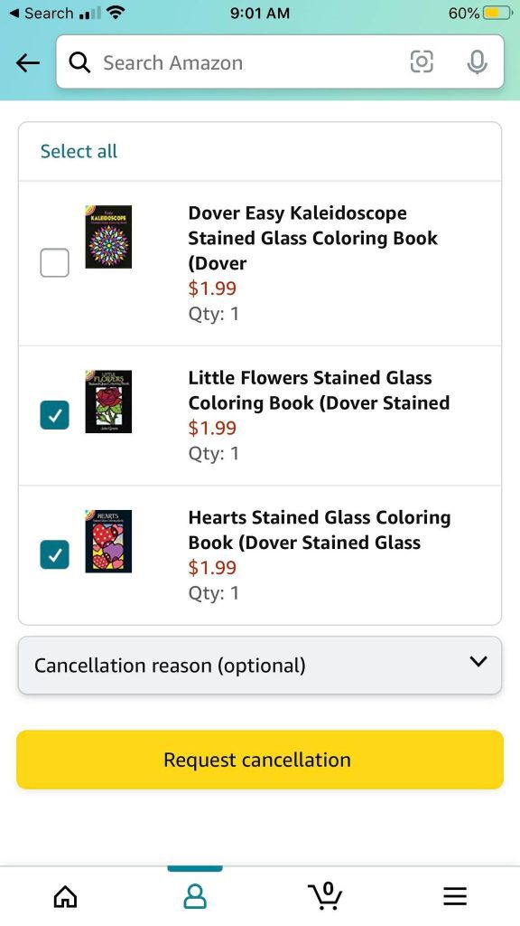 Cancel Items - Amazon Mobile App