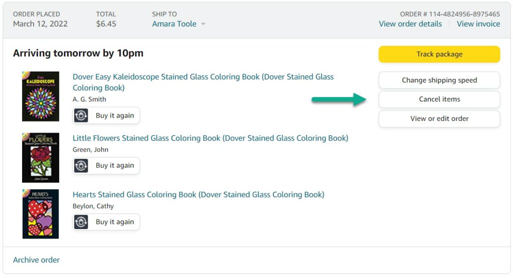 Cancel Items Button On Amazon Order Page