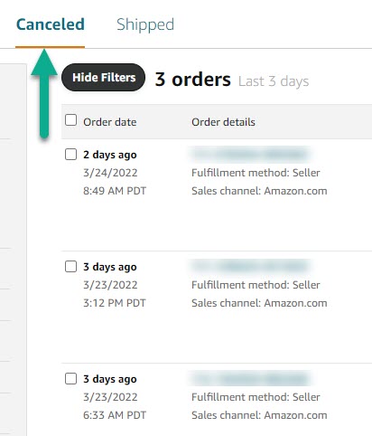 Canceled Orders Button Amazon