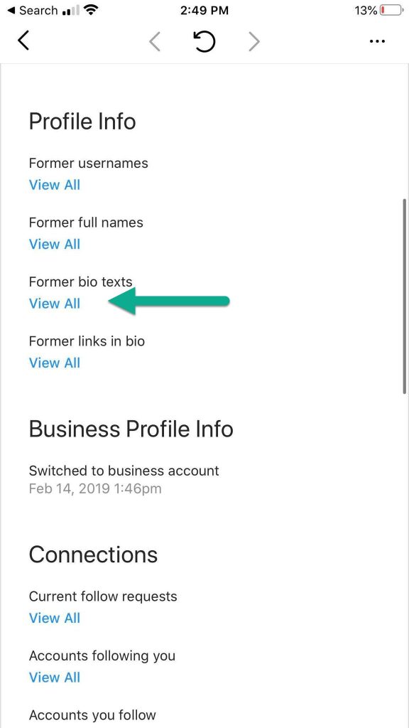 Former Bio Texts, Instagram Settings