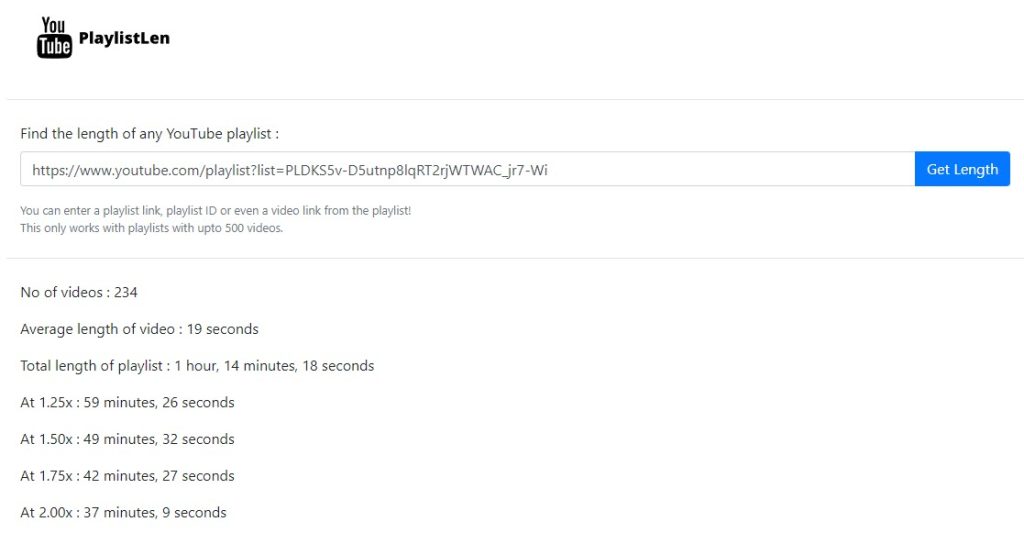 PlaylistLen YouTube Playlist Length Checker