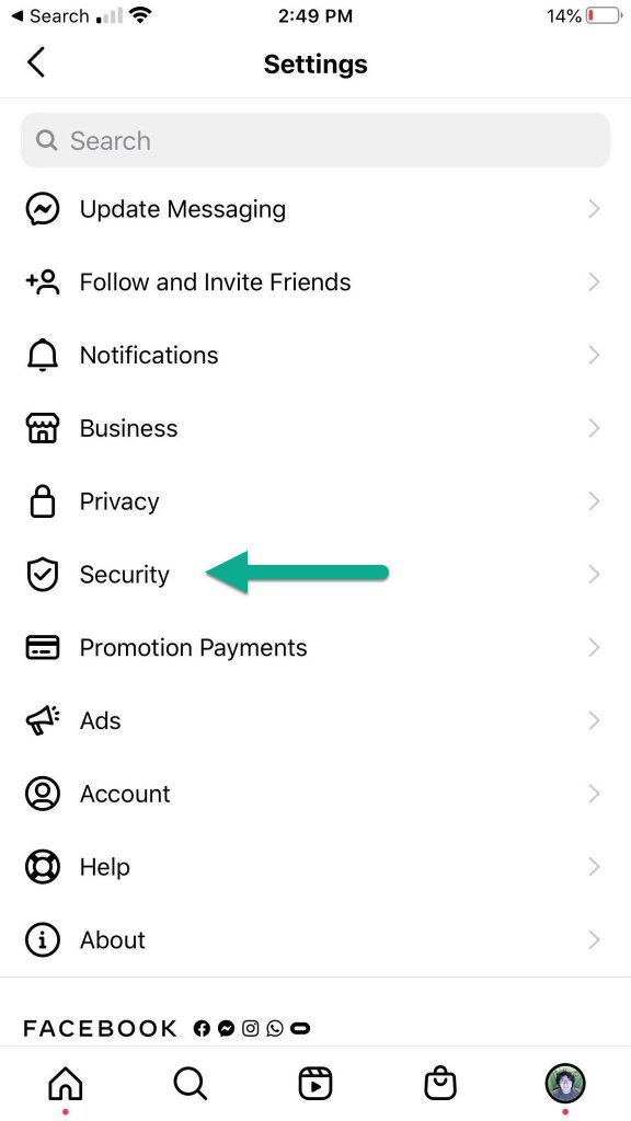 Security Button, Instagram Settings