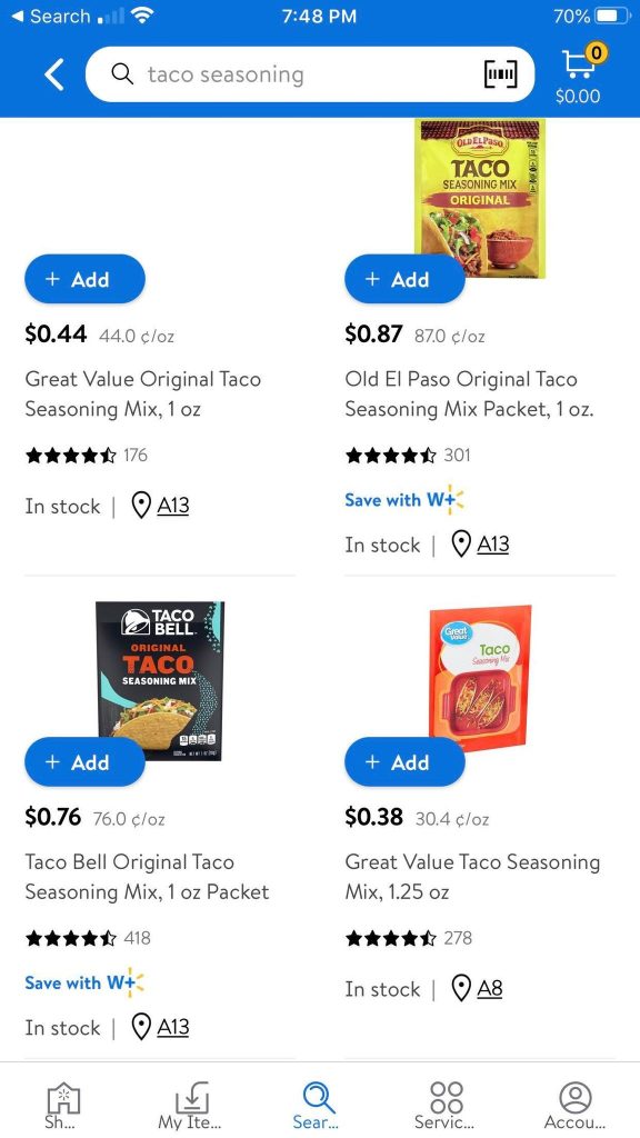 Taco Seasoning In Walmart App