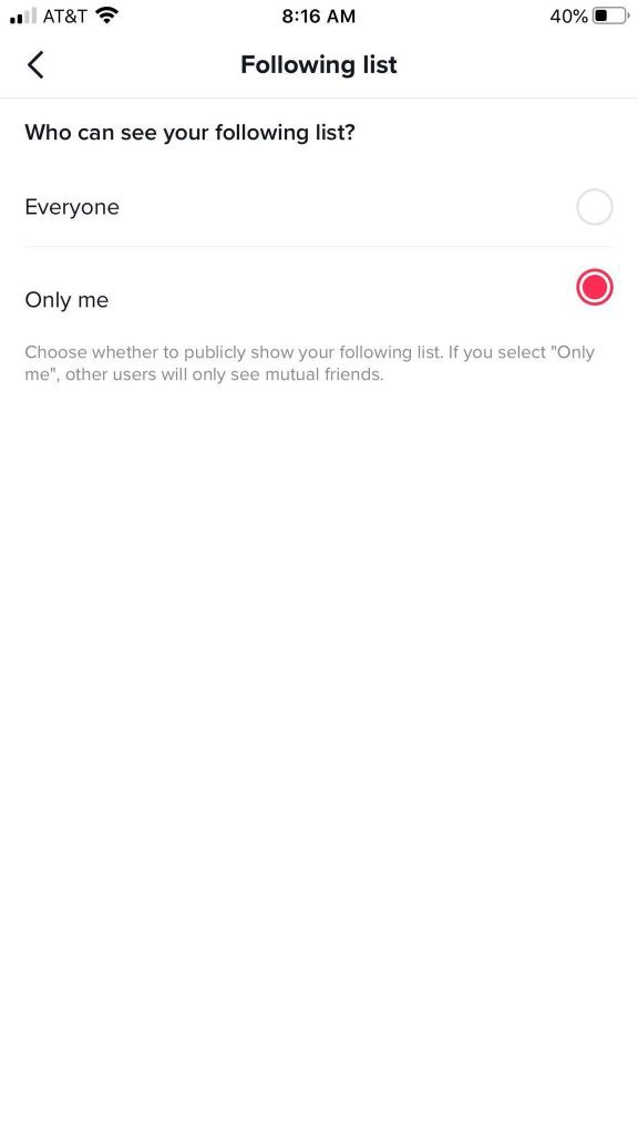 TikTok Following List Settings