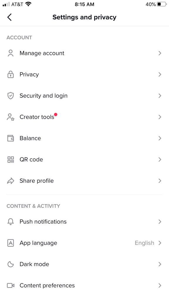 TikTok Settings