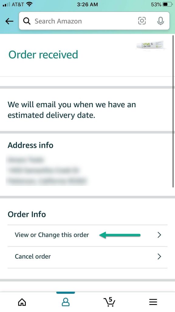 View or Change this order Amazon App