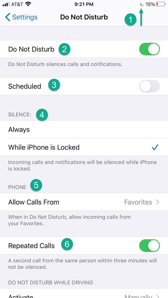 Do Not Disturb Settings iPhone, Numbered