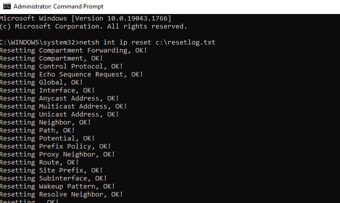 Reset TCP IP Stack