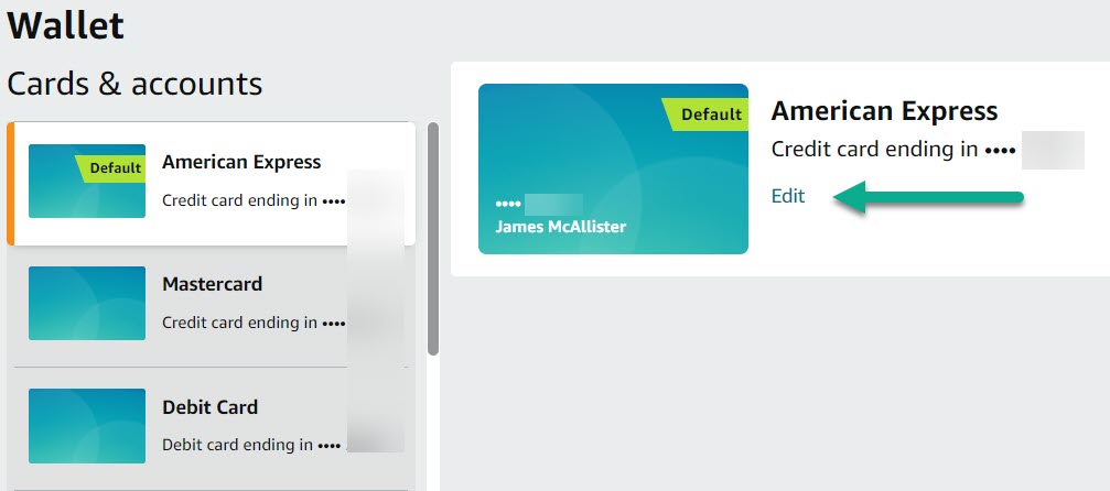 Amazon Wallet Saved Cards