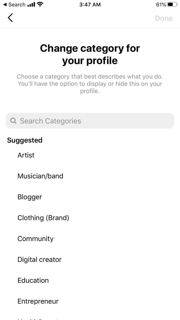 Change Business Category Instagram