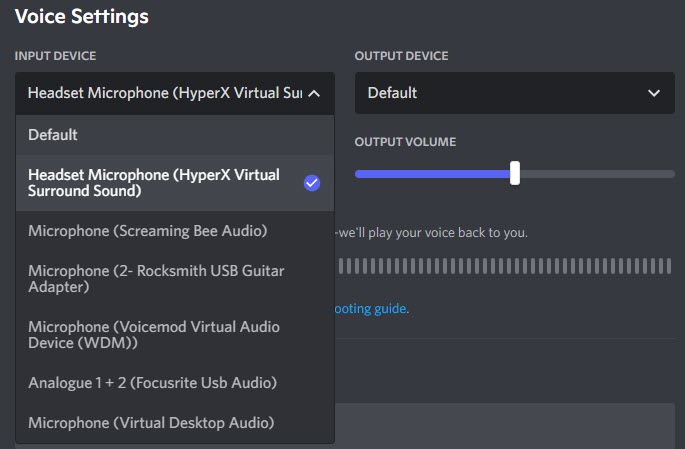 Input Device, Discord Voice Settings