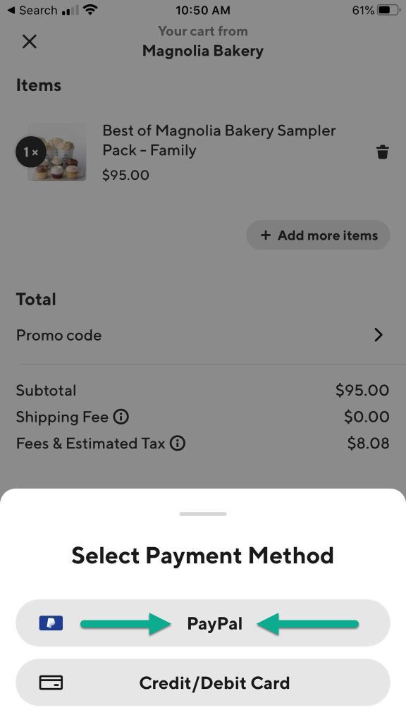 PayPal On DoorDash App