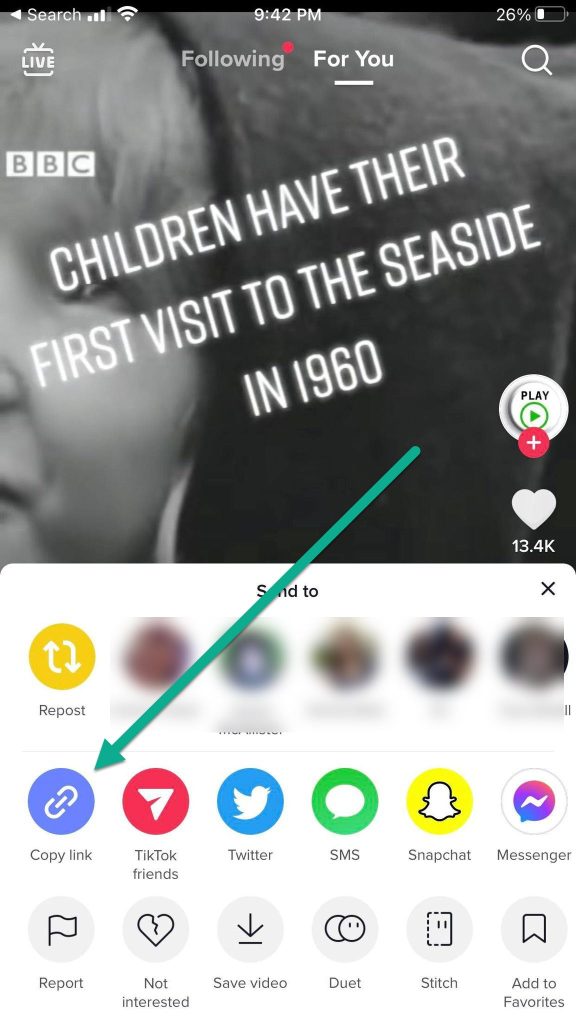 Copy Link On TikTok Video