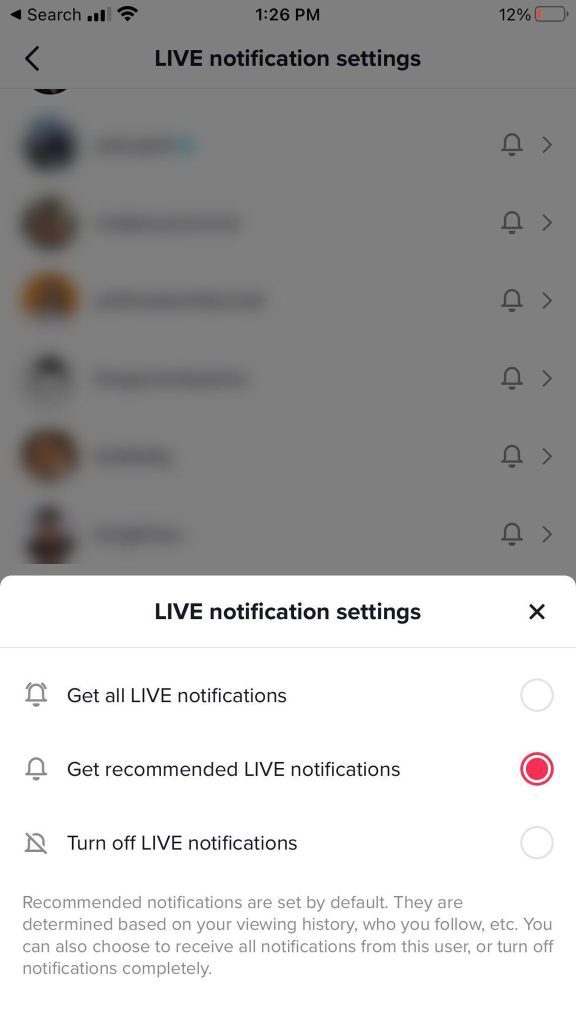 Live Notification Settings TikTok