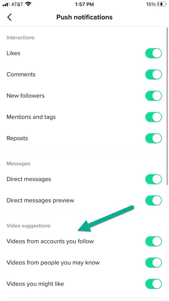 Push Notification Settings List TikTok