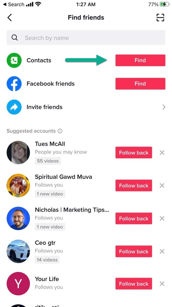 Find Contacts Button TikTok