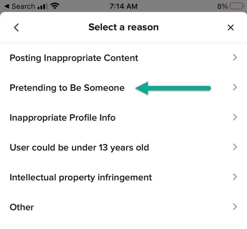 Report Impersonation On TikTok