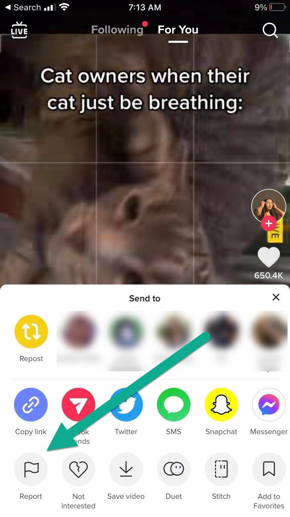 Report Video Button On TikTok