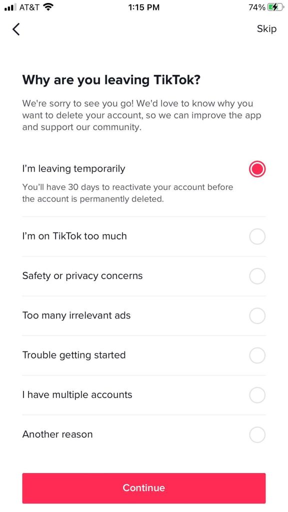 Temporarily Deactivate TikTok Account