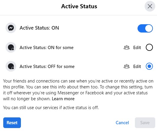 Active Status Settings, Facebook