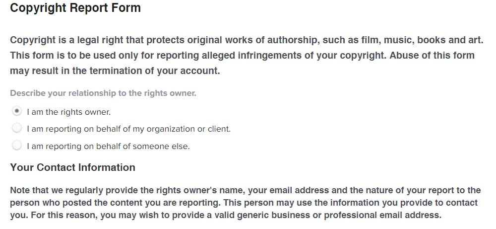 Instagram Copyright Report Form