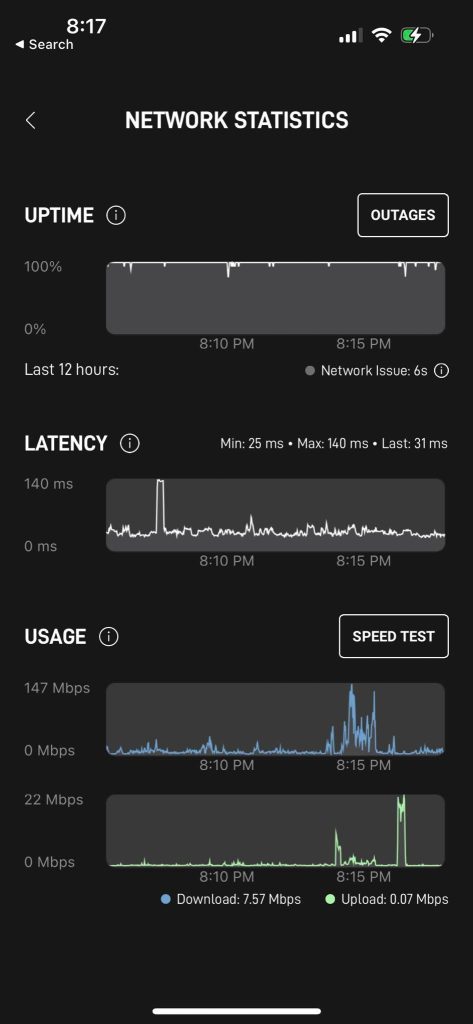 Network Statistics, Starlink App