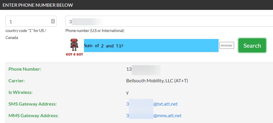 Carrier Lookup - AT&T Example