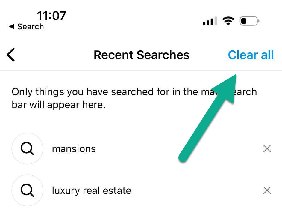 Clear All Recent Searches Button, Instagram