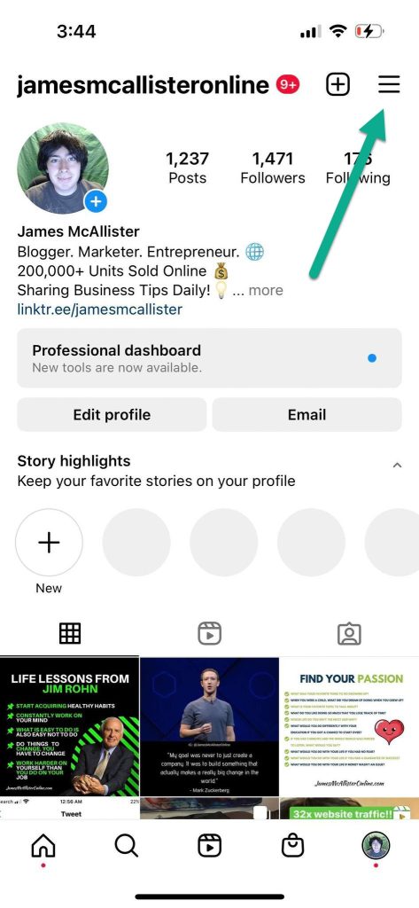 Hamburger Icon, Instagram Mobile App