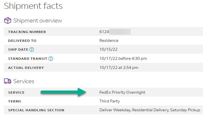 Service Used, Fedex Tracking