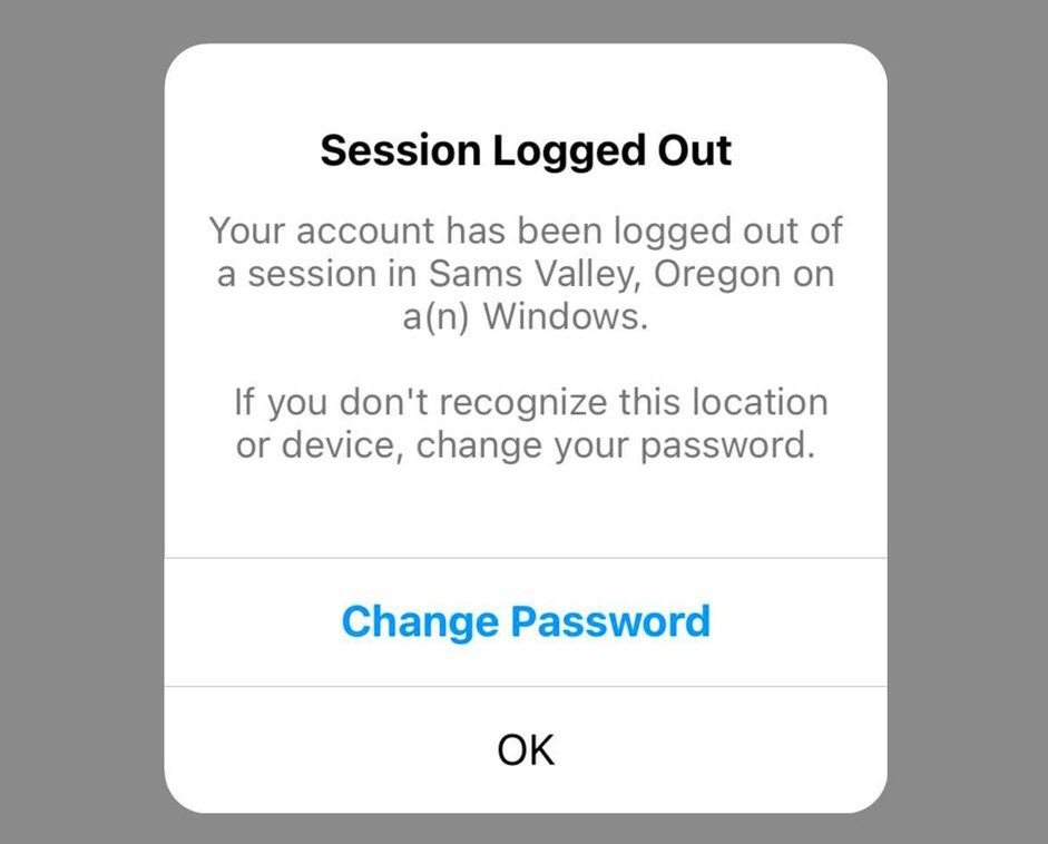 Session Logged Out Confirmation, Instagram Mobile App