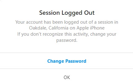 Session Logged Out Confirmation, Instagram