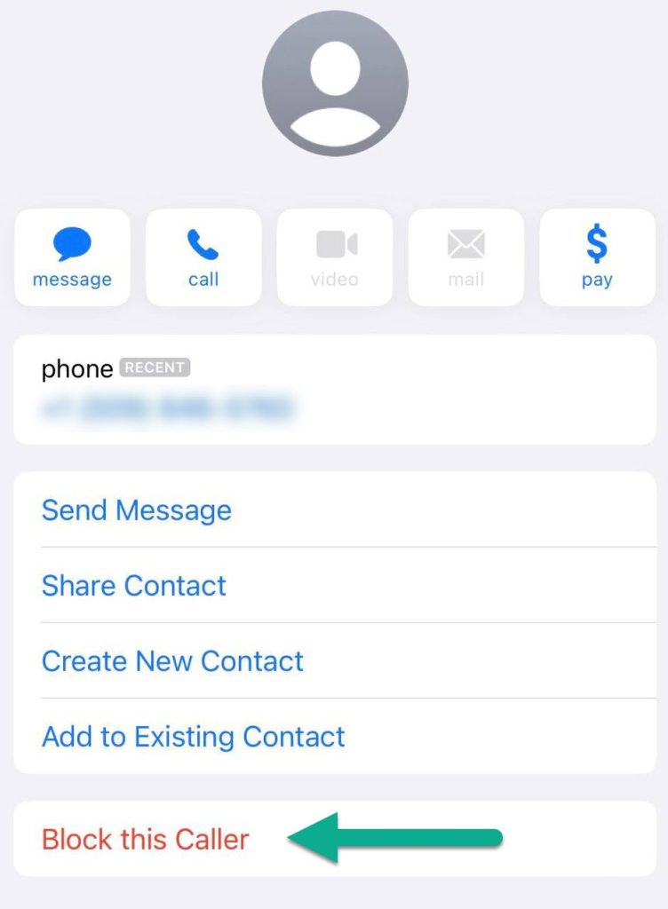 Block this Caller Button, iPhone