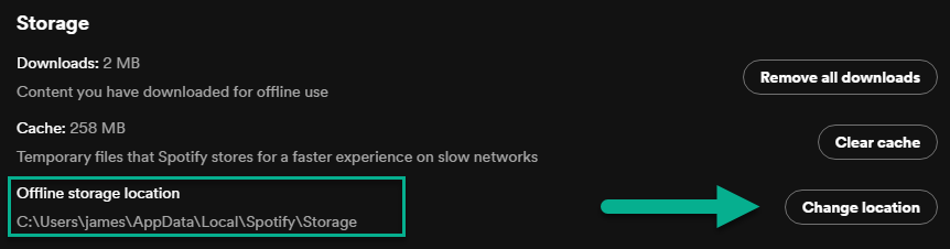 Change Storage Location, Spotify