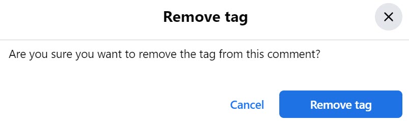 Remove Tag Confirmation, Facebook