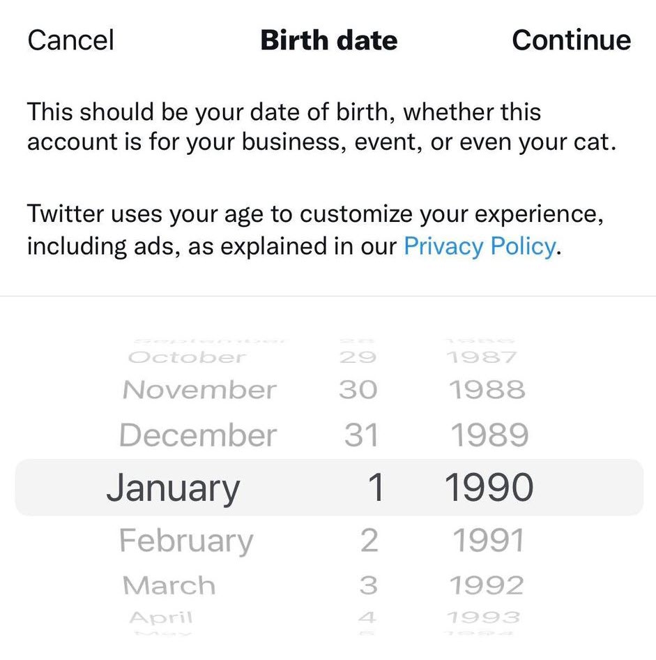 Update Birthday, Twitter Mobile App