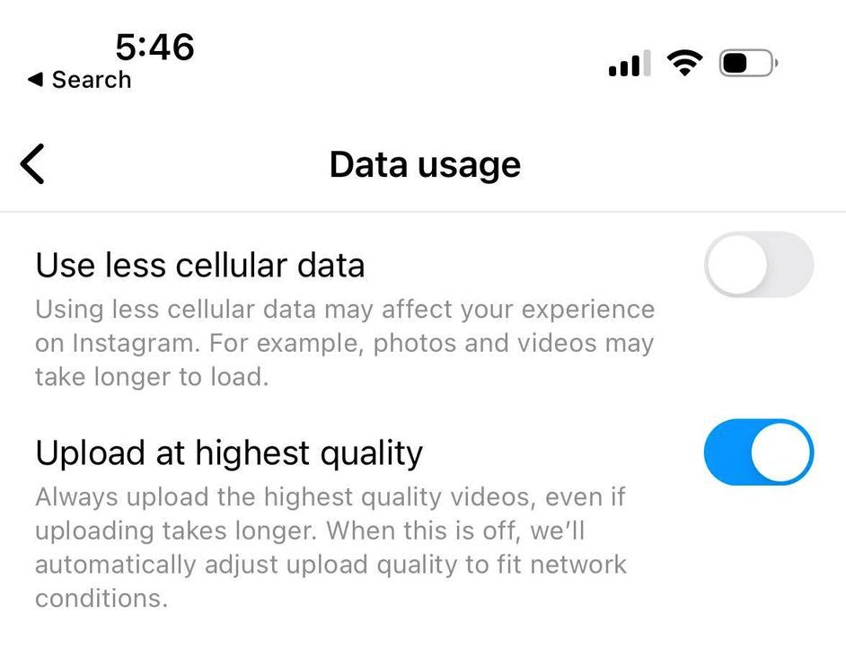 Upload At Highest Quality, Instagram Settings