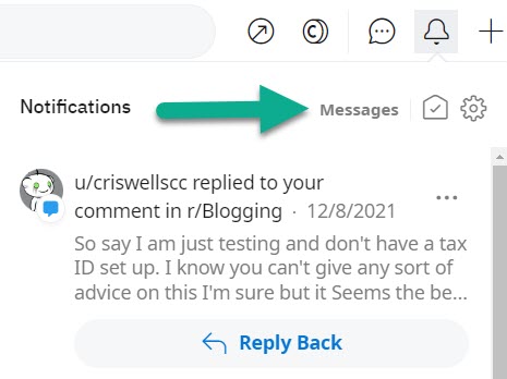 Messages Button, Reddit