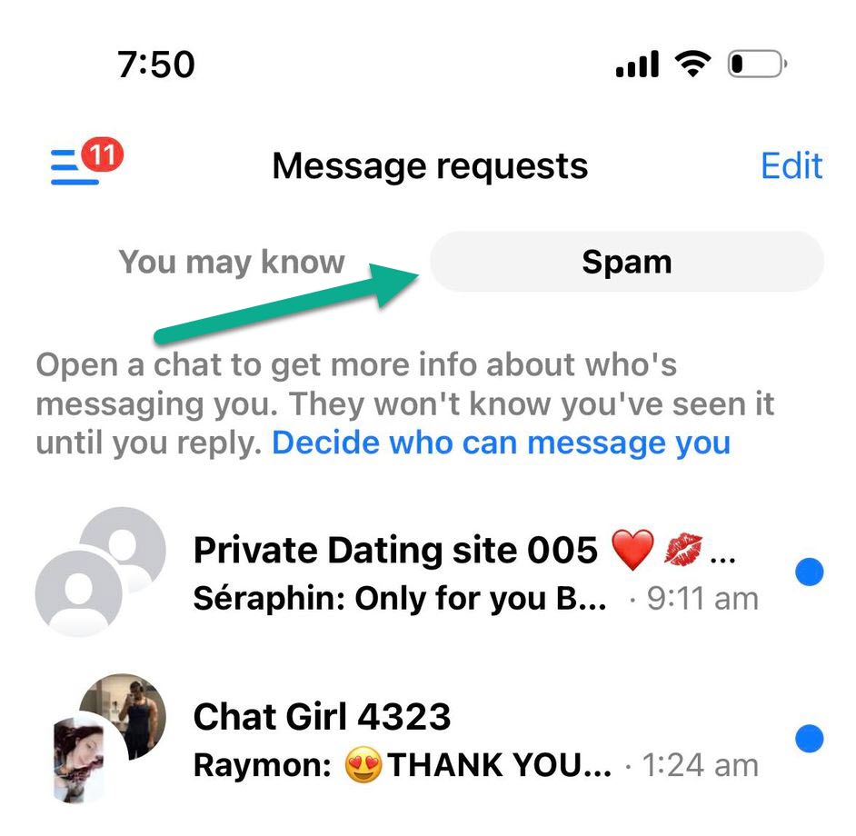 Spam Folder, Facebook Messenger Mobile App