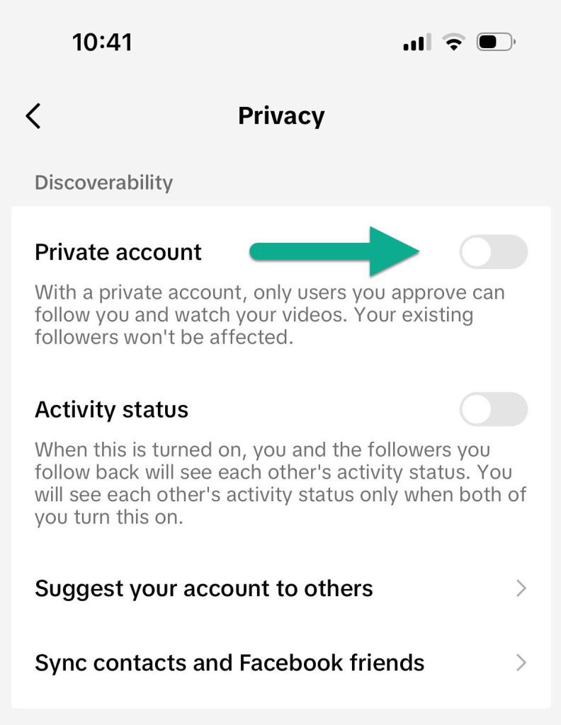 Private Account Toggle, TikTok