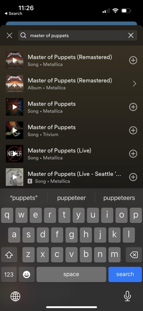 Search For Songs, Spotify Mobile App